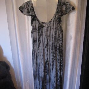 RXB Black/Grey Tye Dye V Neck Long Dress Sz L NWNT